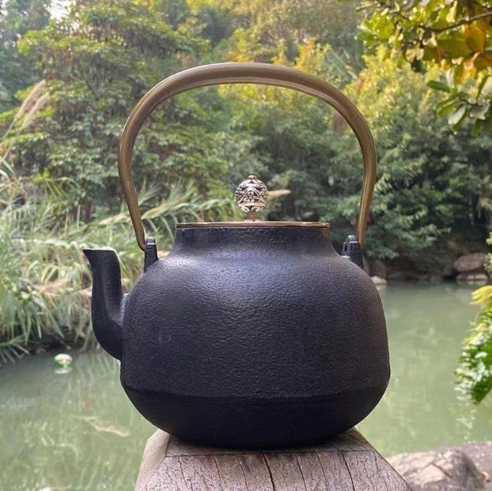 鉄瓶 南部鉄器 砂鉄製 手作り コーティングなし老鉄瓶 提梁壺 対応 鉄