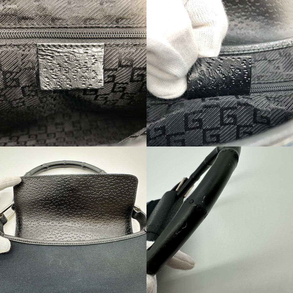 GUCCI グッチ 001 4096 ショルダーバッグ ハンドバッグ キャンバス バンブー ブラック レザー レディース メンズ ヴィンテージ DECORATOM_COM_BR