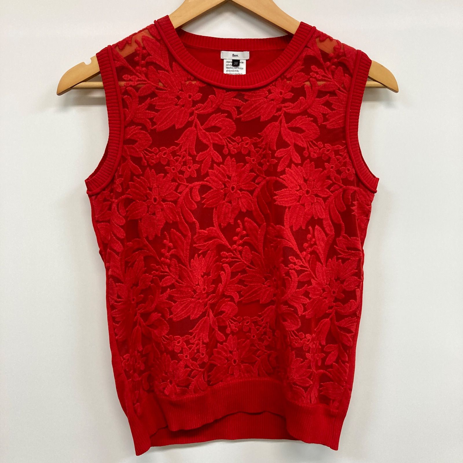 Sov. ソブ トップス ノースリーブ 花柄 レッド レディース 38サイズ CT1746