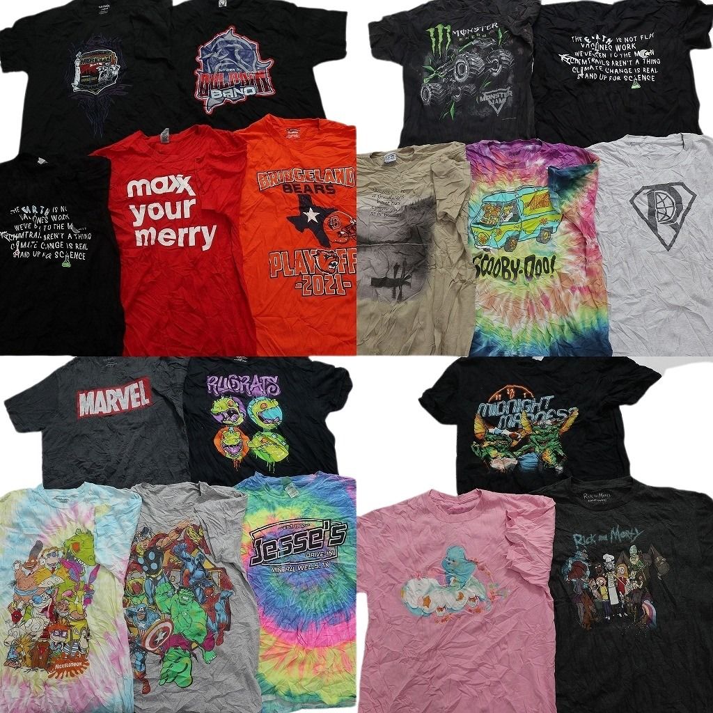 古着卸 まとめ売り カラーmix プリント 半袖Tシャツ 18枚セット (メンズ  ) キャラクター タイダイ アメコミ モンスター MS5427
