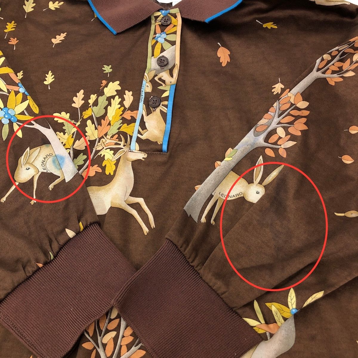 レオナール スポーツ ポロシャツ 長袖 花柄 大きいサイズ サイズ44