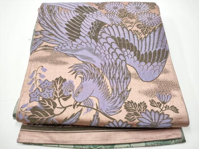 平和屋着物●アンティーク 大正ロマン 両面 六通柄 京袋帯 花喰鳥 引き抜き帯 正絹 CAAX7257hy