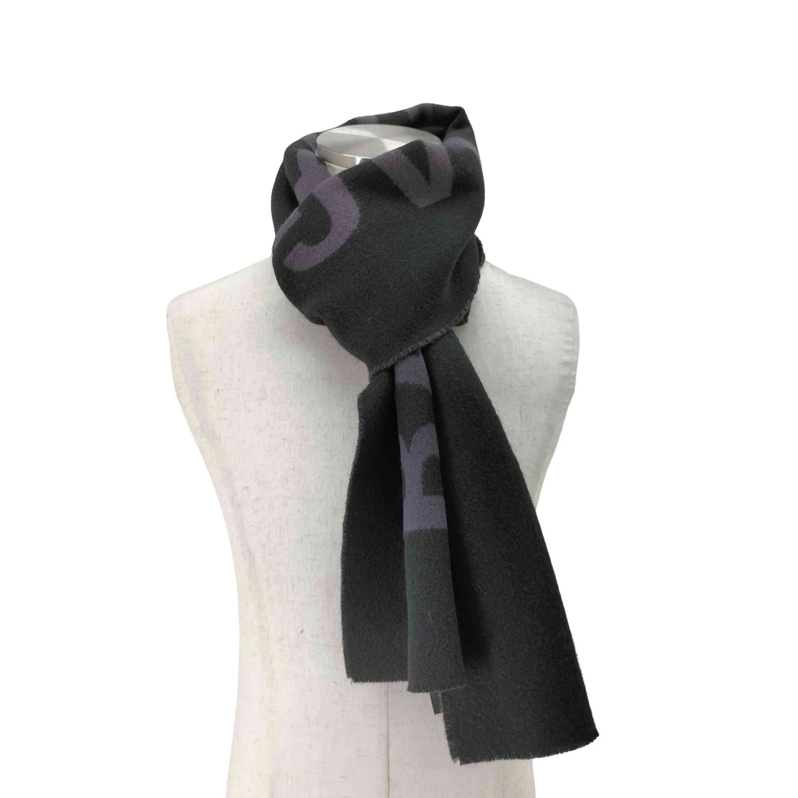 バレンシアガ マフラー ウール 黒 ロゴ 総柄 メンズ 約40×240cm a バレンシアガ マフラー ウール 黒 ロゴ 総柄 メンズ 約40×240cm a