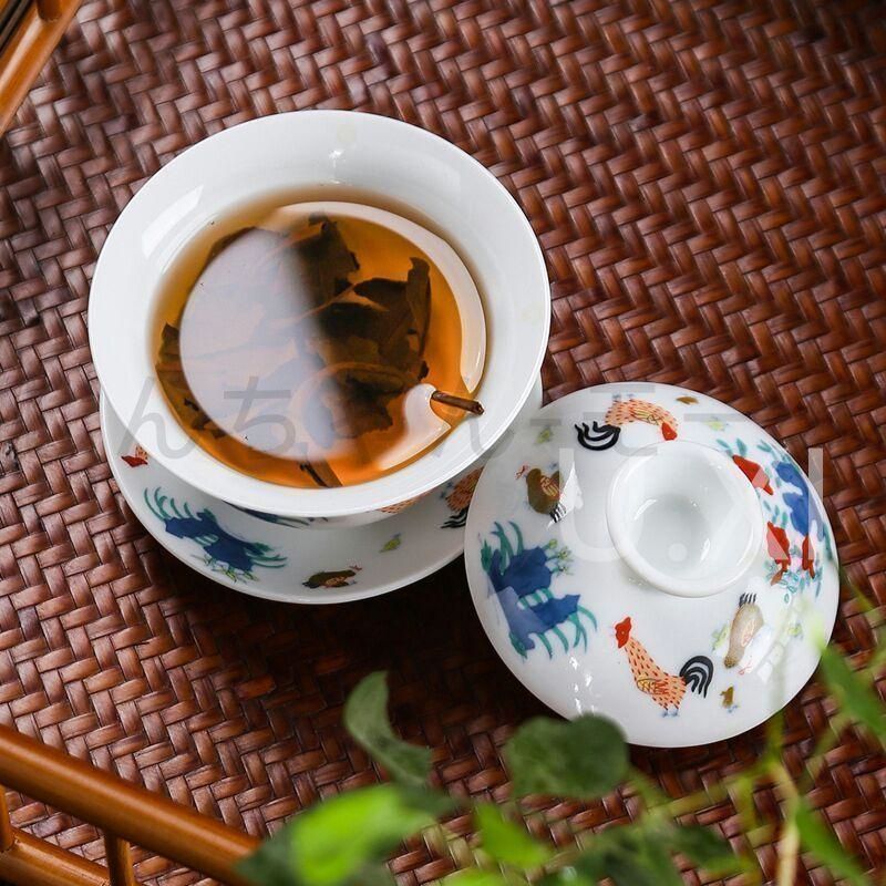 新しい未使用 雄鶏三才 蓋碗茶 茶碗 茶杯 景徳鎮カンフー 茶器 急須