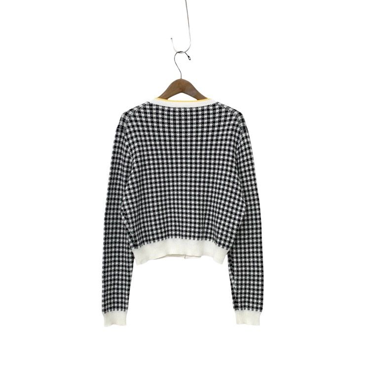 MIUMIU ミュウミュウ チェック柄ニット カーディガン ブラック×ホワイト 40 RN 98339-CA 34767