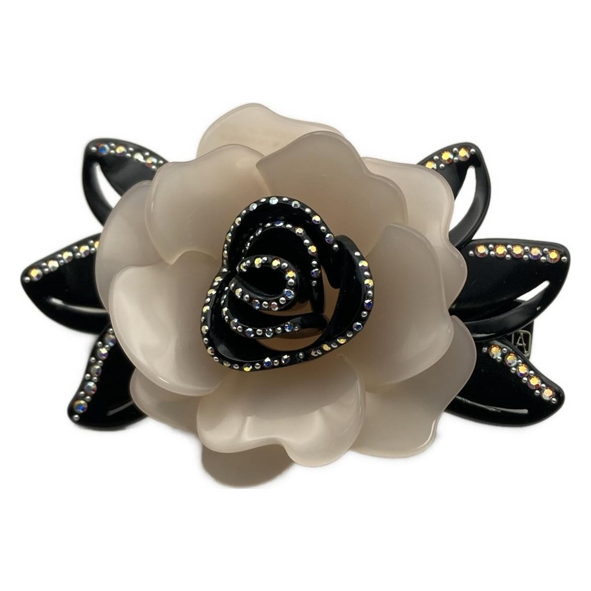 ALEXANDRE de PARIS アレクサンドル ドゥ パリ バレッタ - ライトピンク×黒 フラワー 花