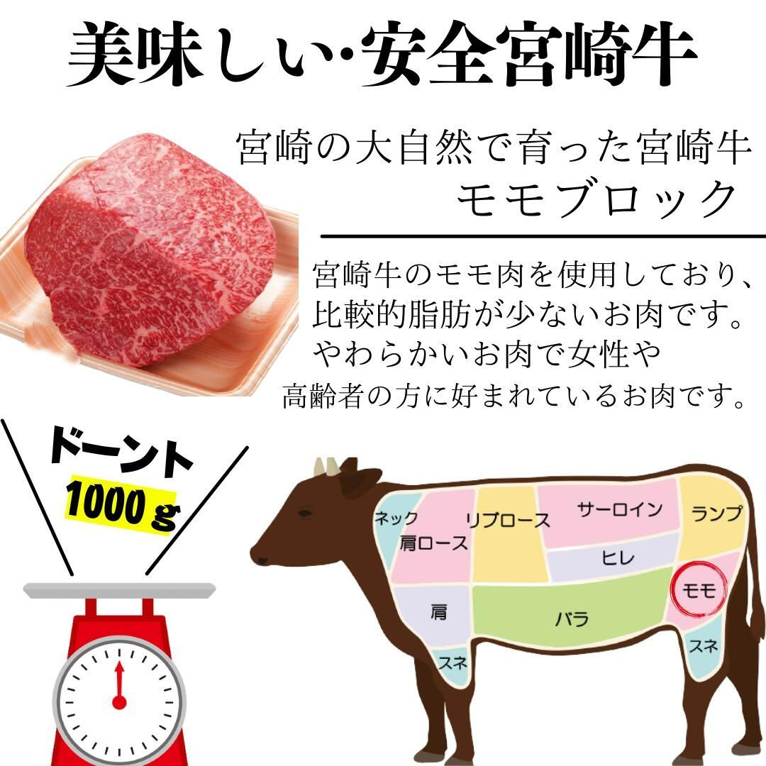 【都城市ふるさと納税でも大人気】 宮崎県 都城市 宮崎牛 1kg ブロック肉 牛肉 モモ ブロック 黒毛和牛 牛モモ モモ肉 国産牛肉 ローストビーフ 1000g 5～6人前 牛ブロック肉 冷凍肉 高級冷凍食品 高級肉 ギフト 肉ギフト ローストビーフ用