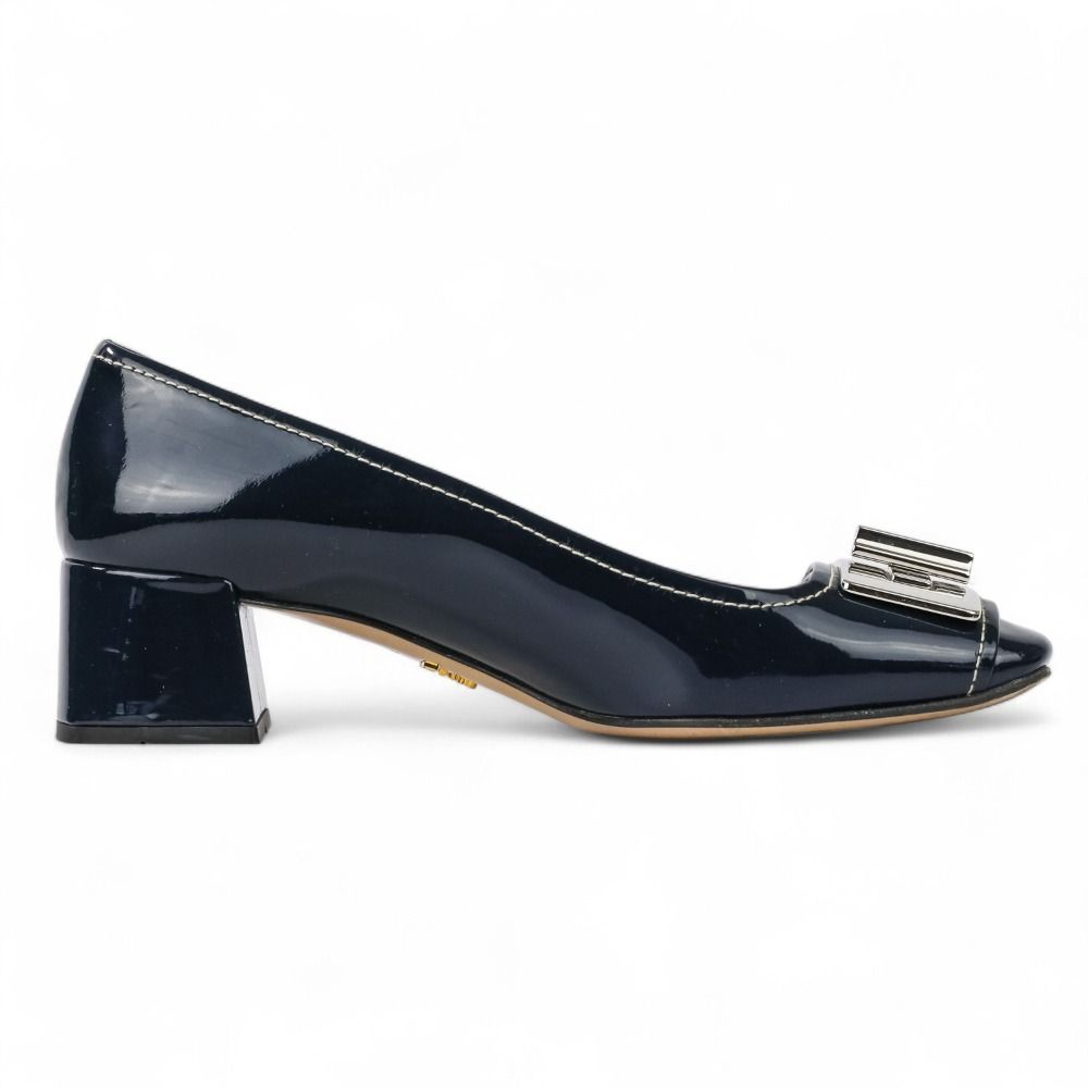 美品 PRADA プラダ パテントレザー ターンロック チャンキー
