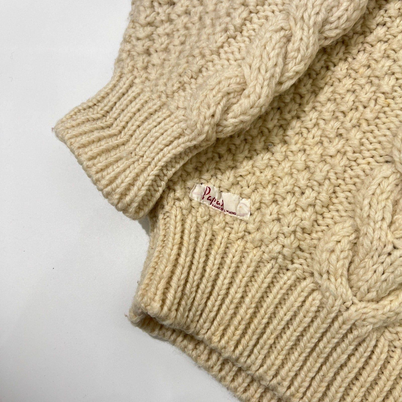 PAPAS パパス ハンドニット フィッシャーマンセーター アイボリー