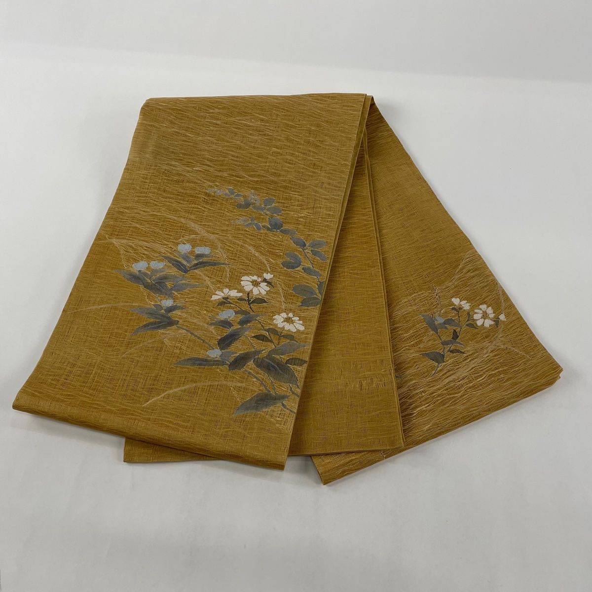 上等な 夏帯 秀品 美品 袋帯 鳥 【中古】 正絹 お太鼓柄 山吹茶色 金