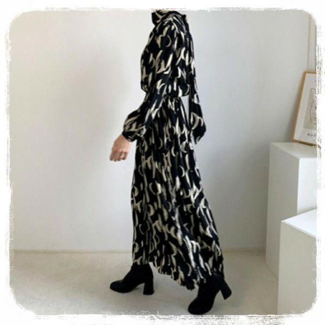 ロング ワンピース モノトーン リボン フォーマル ギャザー ボウタイ