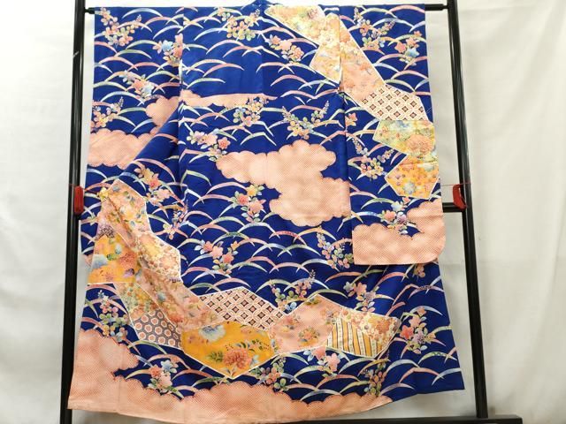 平和屋-こころ店■豪華振袖　草花文　暈し染め　銀彩　正絹　逸品　AAAE8928Bzg