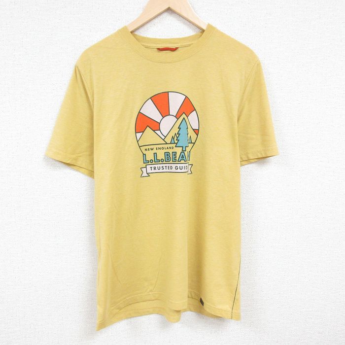 L/古着 エルエルビーン LLBEAN 半袖 ブランド Tシャツ メンズ ビッグロゴ 大きいサイズ クルーネック 黄 イエロー 霜降り 24jun03 中古