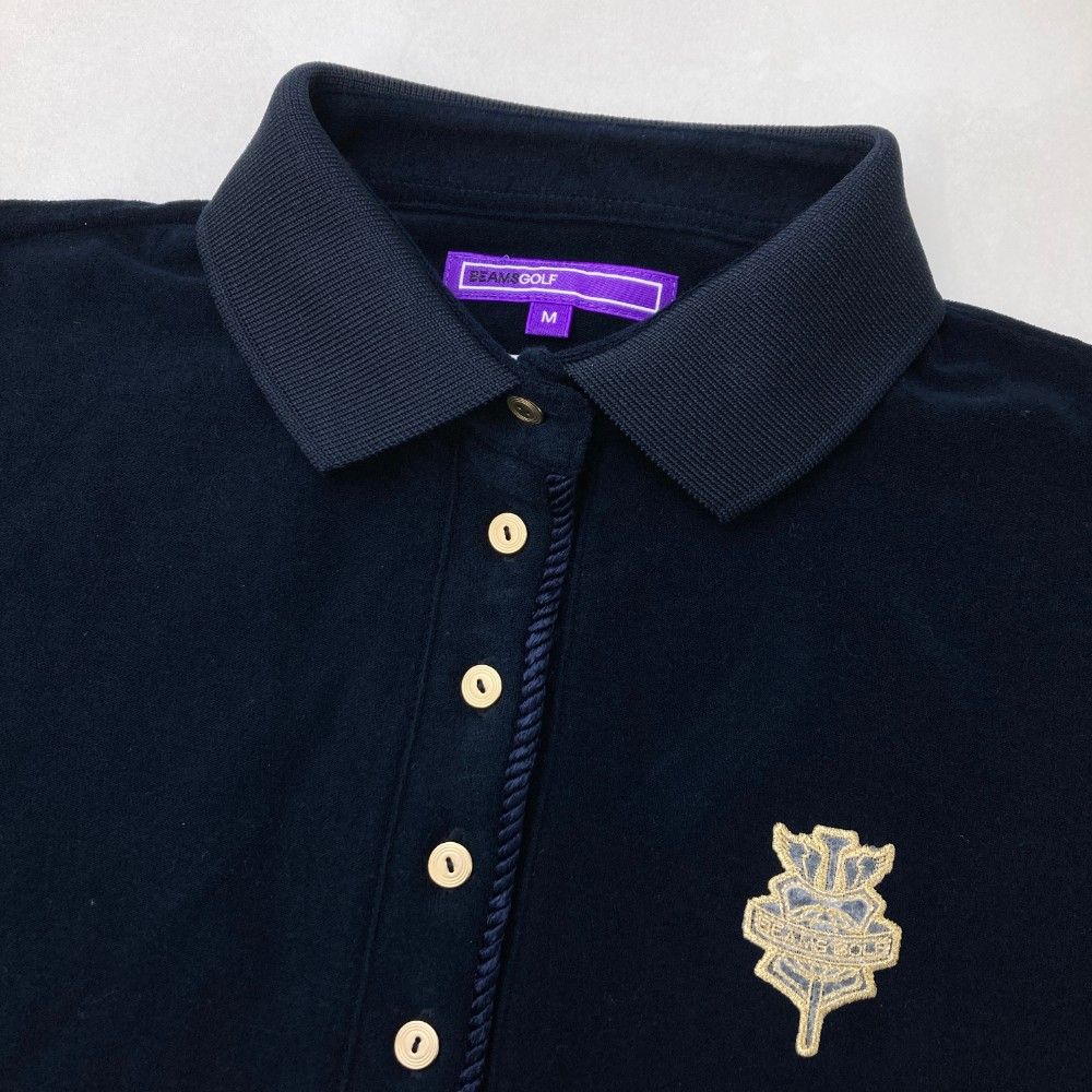サイズ：M BEAMS GOLF ビームスゴルフ 七分袖ポロシャツ ネイビー系