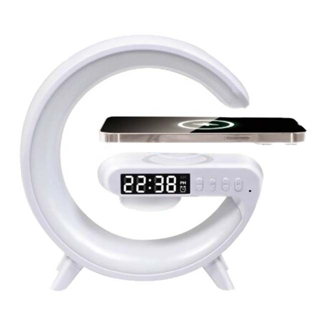 「1台で4つの機能が使える！」ハック(HAC) マルチワイヤレス チャージャー＆スピーカー ワイヤレス充電 ライト アラーム HAC4367A-ホワイト(930839990)