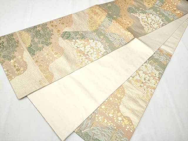 袋帯 秀品 花鳥 華文 金銀彩 深緑 お太鼓柄 正絹 【中古】 袋帯 美品