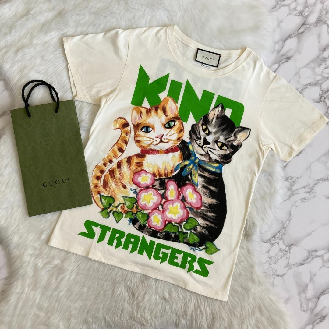 美品 GUCCI グッチ キャット プリント オーバーサイズ Tシャツ XS