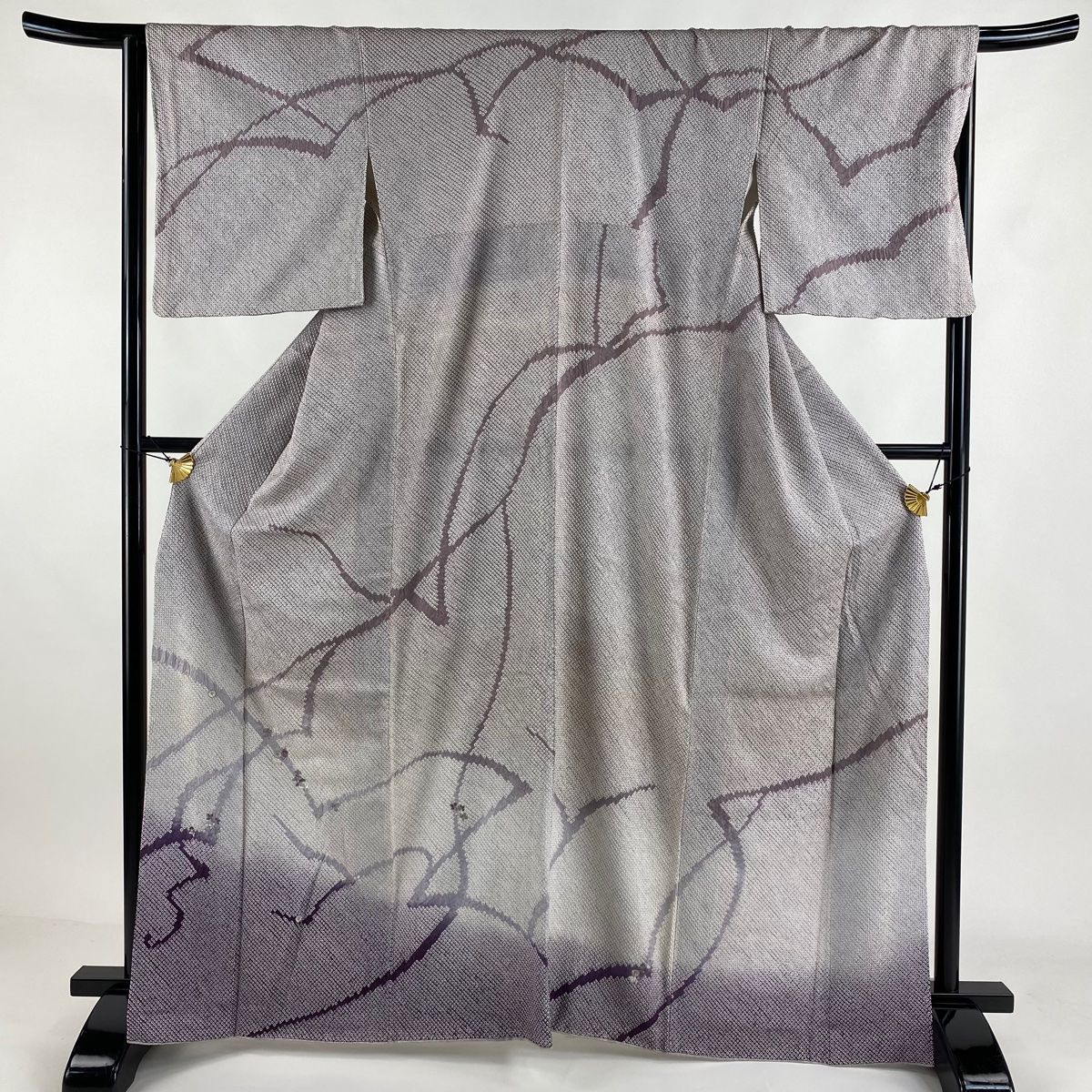 訪問着 身丈165cm 裄丈66cm M 袷 草花 霞 総絞り 刺繍 薄紫 正絹 秀品