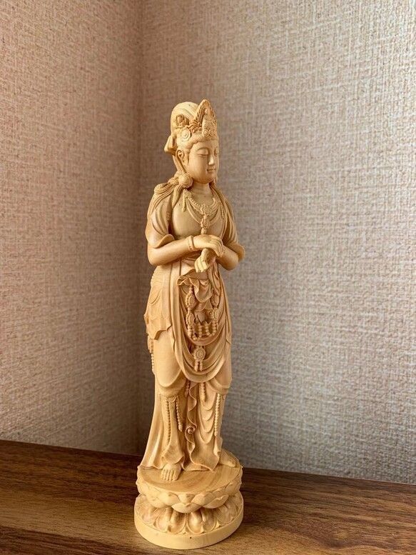 仏像 観音菩薩像 観音菩薩 ツゲ 木彫 仏具 楽天市場】仏像 観音菩薩 観音菩薩様像 ツゲ 木彫 仏具 (約)高