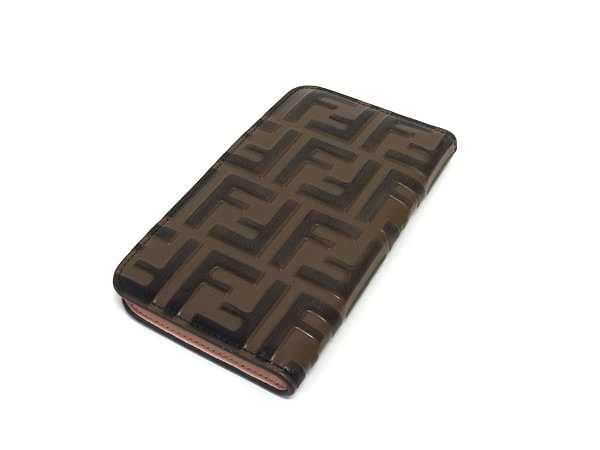 美品 FENDI iPhone14 スマホケース ズッカ柄 エンボス ブラウン 可愛いフェンディ ロゴ iPhone 14 スマホ ケース 偽物 レザー 3