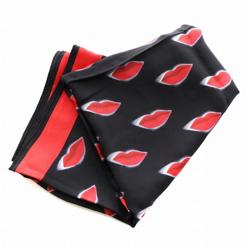 PRADA リップ柄デザイン スカーフ プラダ PRADA スカーフ リップ シルク 絹 黒 ブラック 赤 レッド
