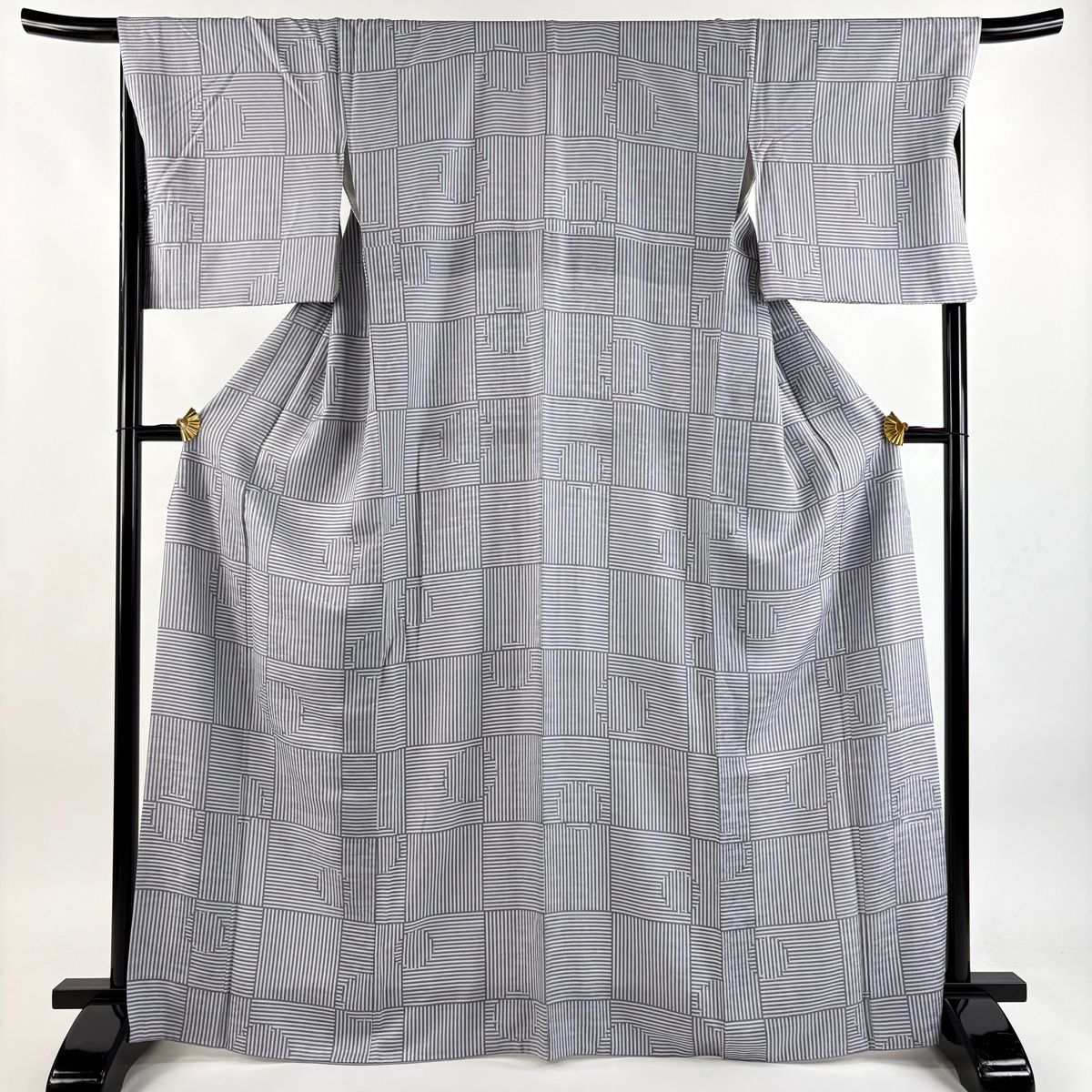 小紋 身丈167cm 裄丈68cm L 袷 縞 雪輪 灰紫 正絹 秀品