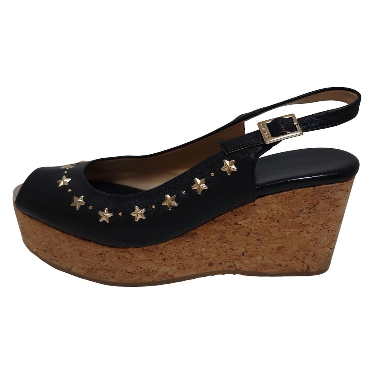 JIMMY CHOO ジミーチュウ サンダル 36 レディース - 黒 スタッズ スター 星 ウェッジソール レザー