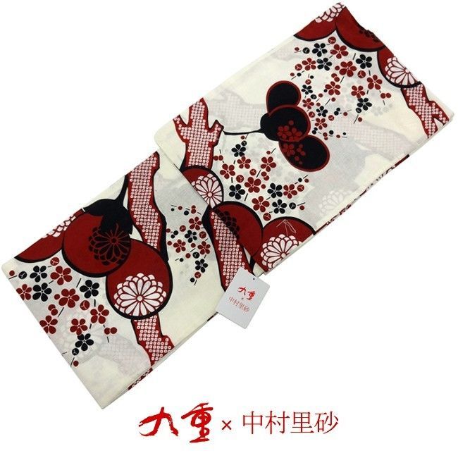 浴衣 レディース 九重 × 中村里砂 浴衣単品 (オフ白地 赤・黒 梅