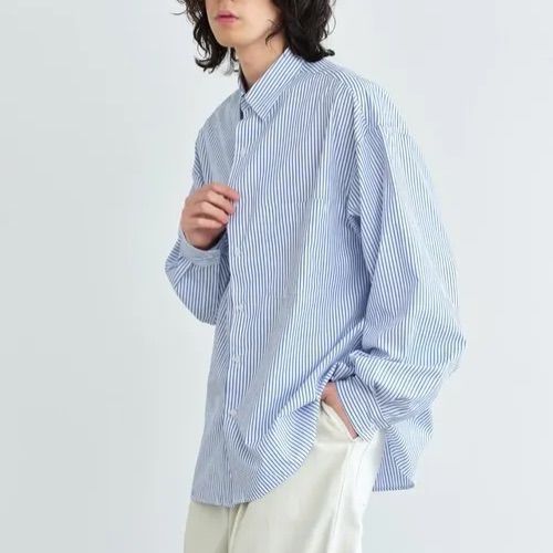 ストライプ柄 メンズ 長袖シャツ ルーズフィット シンプル SINSS シャツ Loose silhouette striped shirt / ルーズ