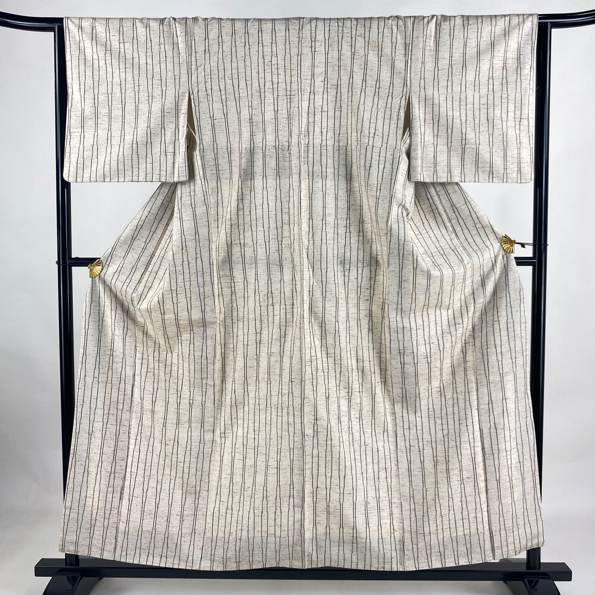 訪問着 身丈162.5cm 裄丈64.5cm M 単衣 紬地 葉 クリーム 正絹 美品  