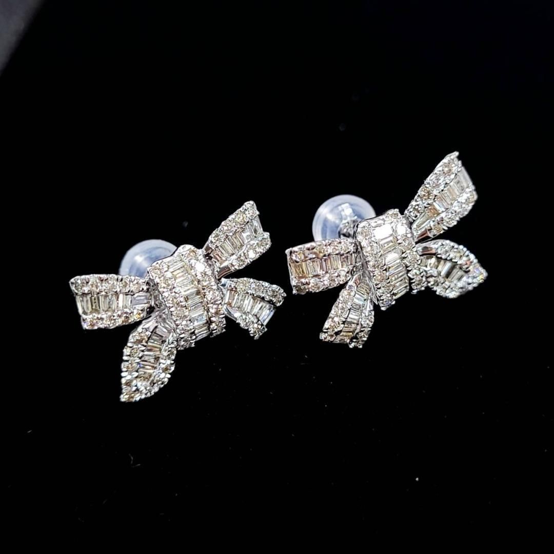 可愛い！人気のリボン 1ct ダイヤモンド K18 wg ピアス 鑑別 可愛い！人気の リボン 1ct ダイヤモンド K18 wg ピアス 鑑別