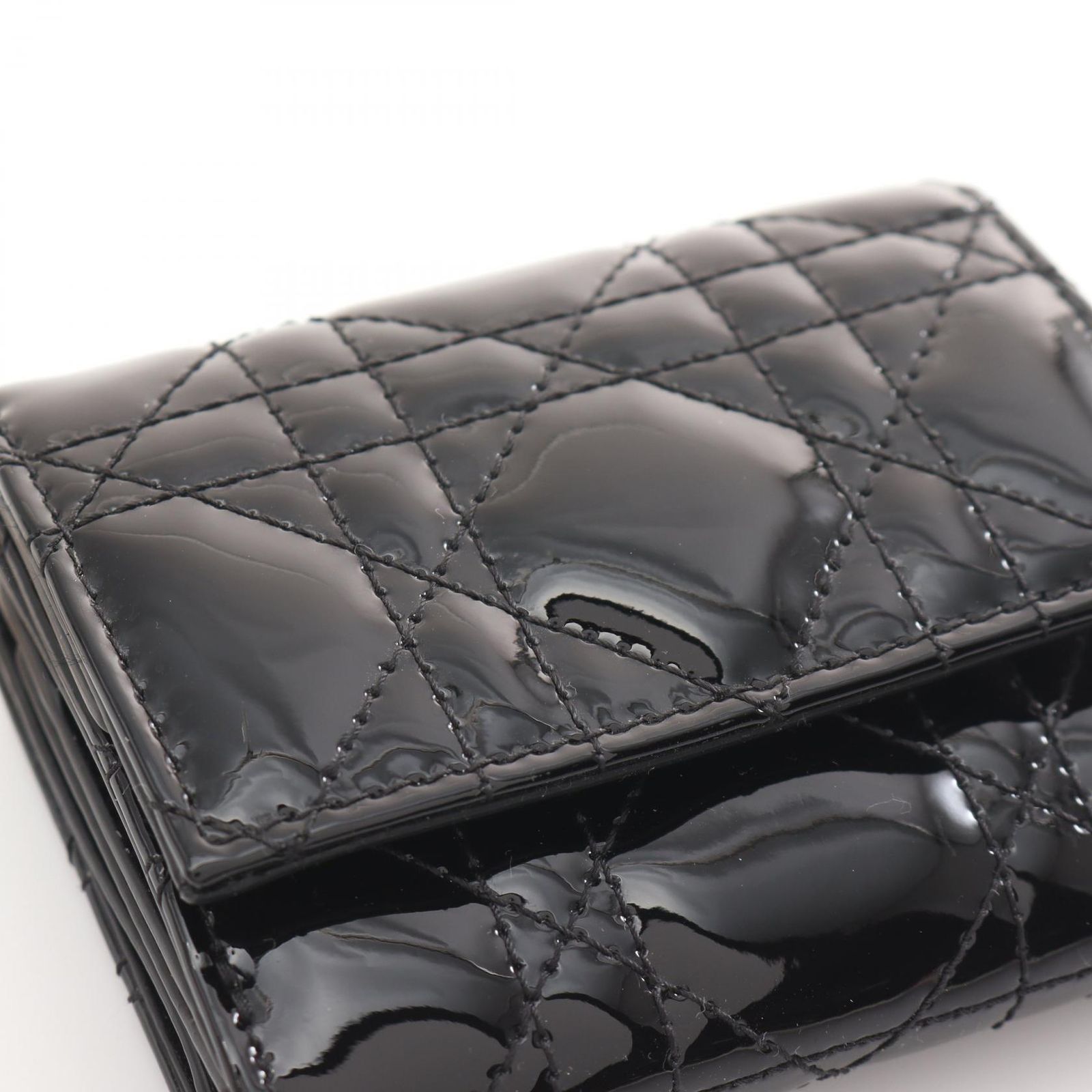 ディオール Dior 三つ折り財布 ロータス カナージュ ブラック パテント