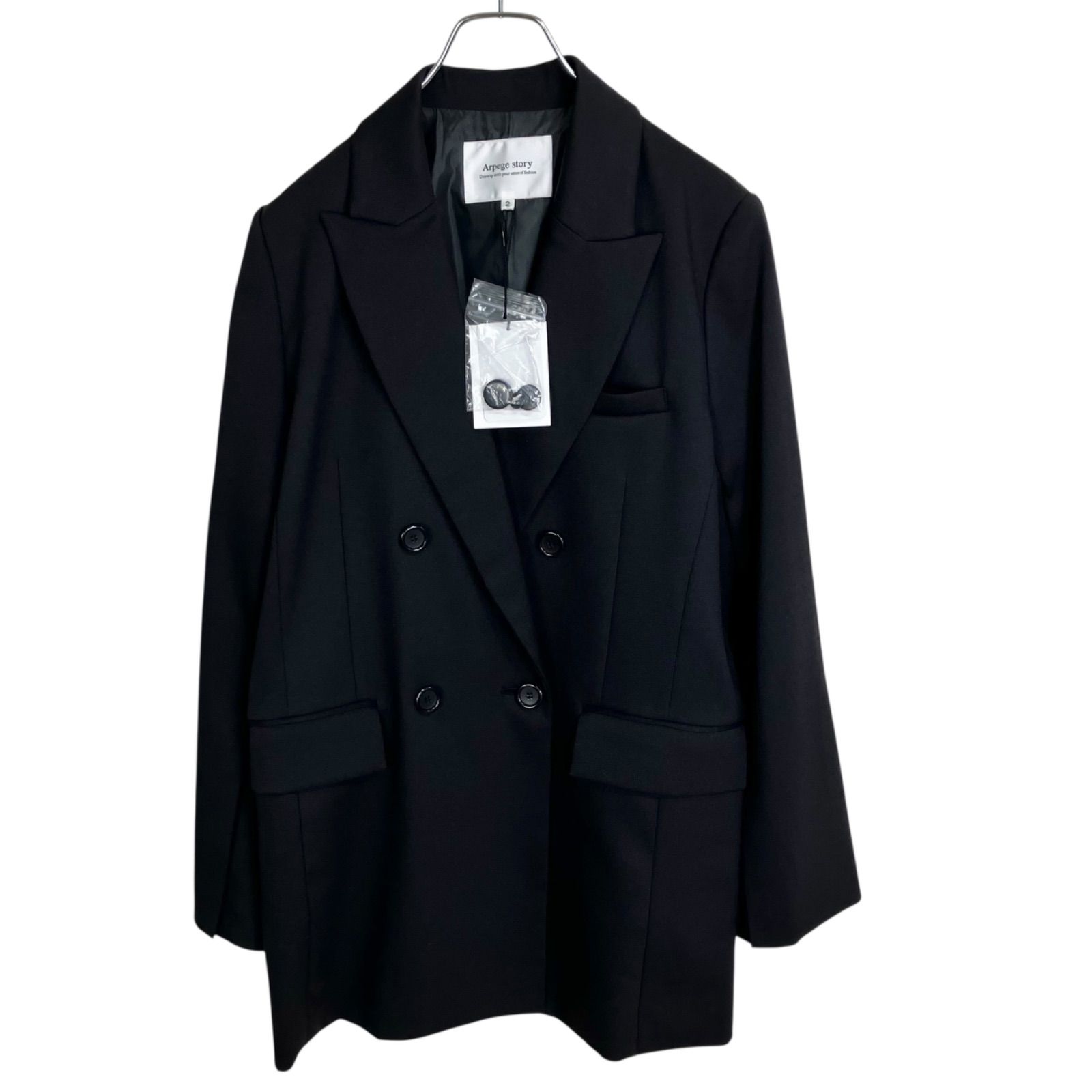 Arpege story スリット裾ロングジャケット 2 ブラック 黒 アルページュストーリー ダブルボタン テーラードジャケット ウール混 12343581
