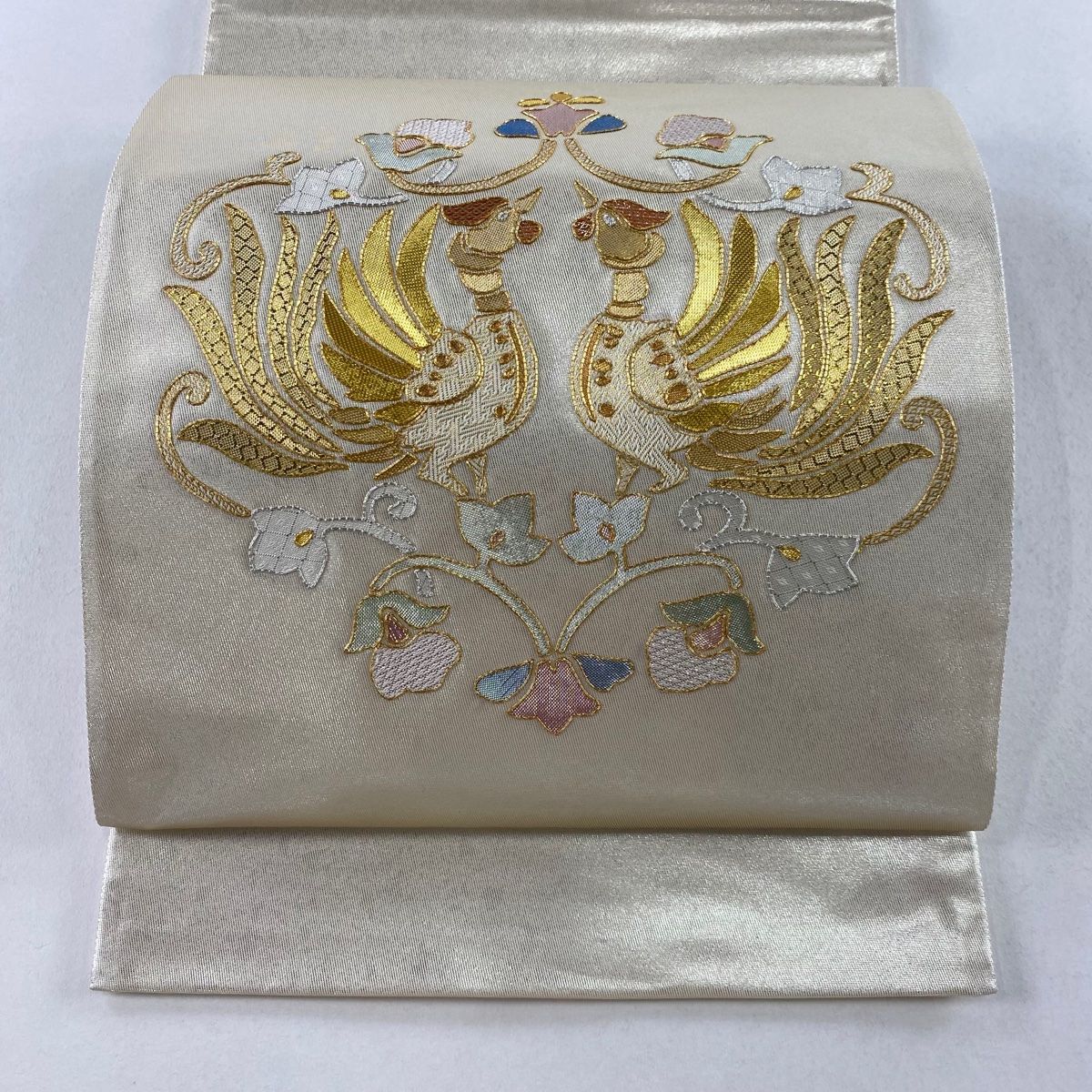 洒落袋帯 生紬 丸に鳥 染め柄 お太鼓柄 着物 正絹 T-8310 洒落袋帯 生紬 丸に鳥 染め柄 お太鼓柄 着物 正絹 T-8310