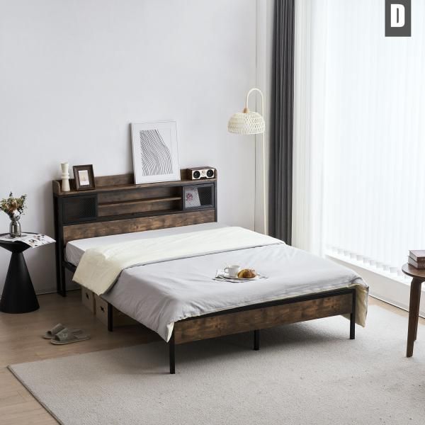ベッドフレーム ダブルベッド パイプベッド おしゃれ 木製ベッド コンセント付き 宮付き コンセント 下収納 スチール ヴィンテージ風 アイアンベッド Dダブル