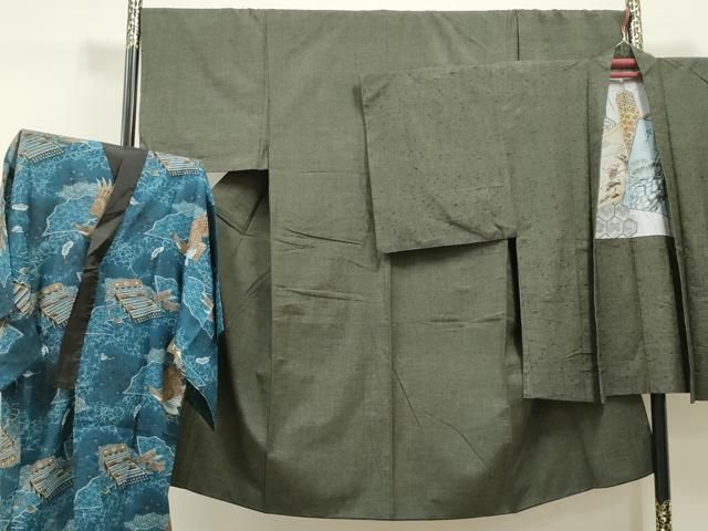 平和屋着物男性　紬　髭紬羽織・長襦袢セット　霞文　正絹　逸品　CAAM3215hy