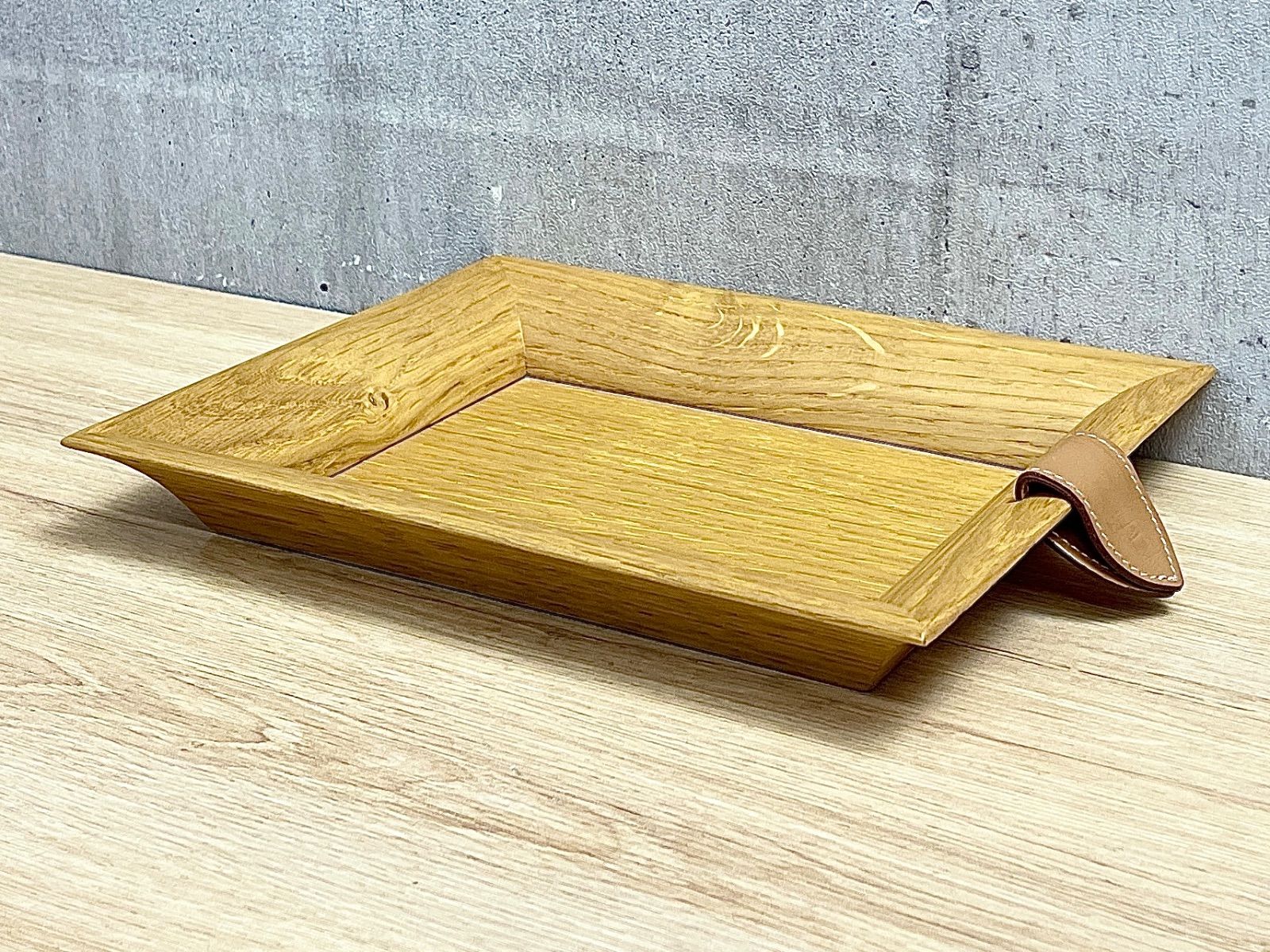 C-12088 HERMES エルメス 木製トレイ スナップボタン レザー付 ウッド トレー 小物入れ ベージュ