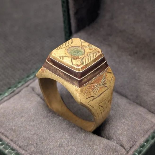 シグネットリング 22号 青銅製 アンティーク品 工芸品 ブロンズ カーネリアン