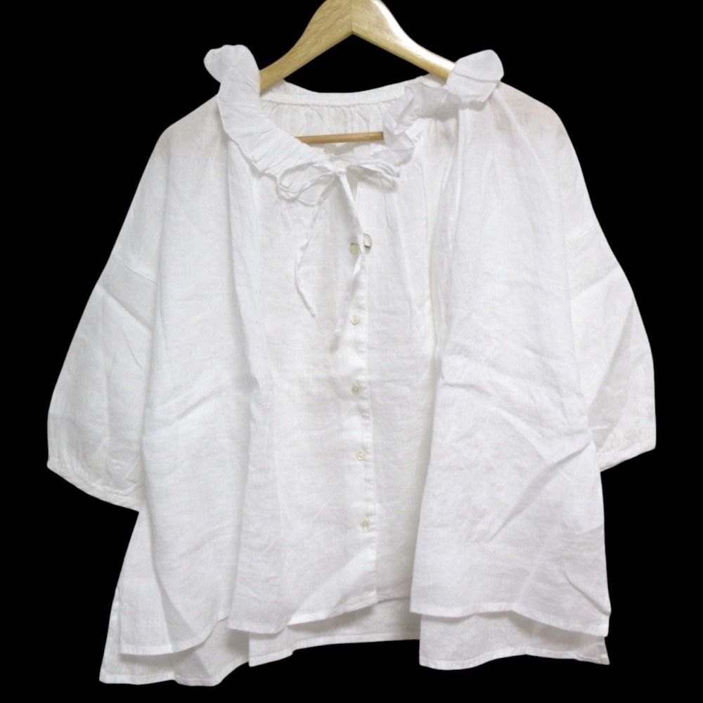 6034【美品】ネストローブ　リネンブラウス　24SS　長袖　バルーンスリーブ 新品同様 24AW nest Robe ネストローブ リネン100％ 3/4スリーブ