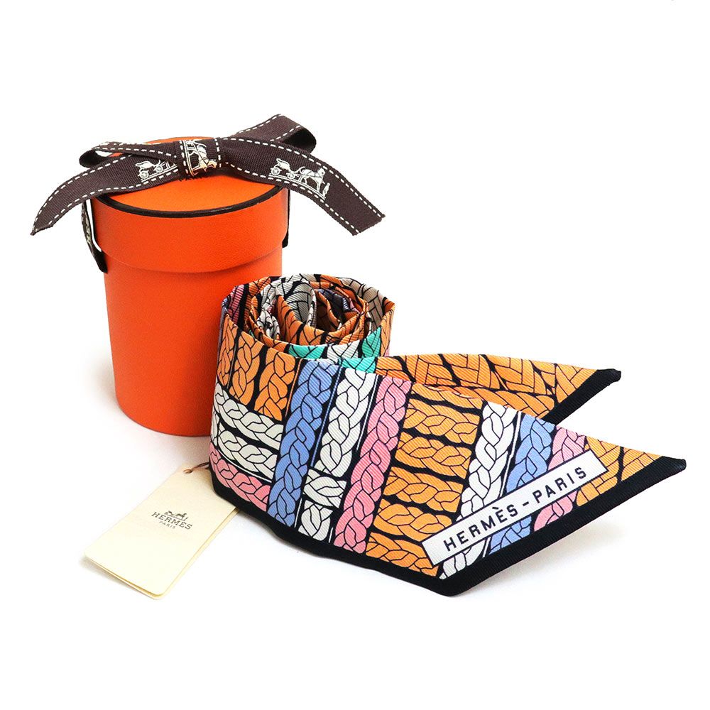未使用　HERMES　エルメス　ツイリー　トレスH 「TRESSES H」 エルメス ツイリー TRESSES H トレスH リボン スカーフ シルク