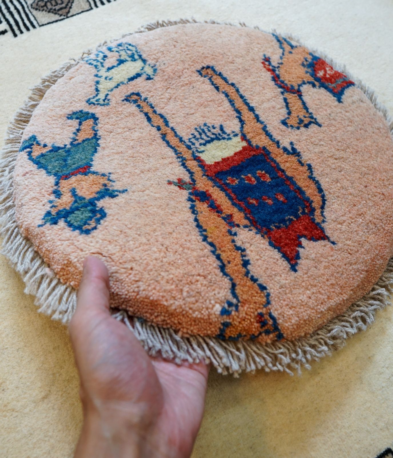 40×40cm ペルシャ絨毯 手織りギャッベ アマレ族ギャッベ ギャベ