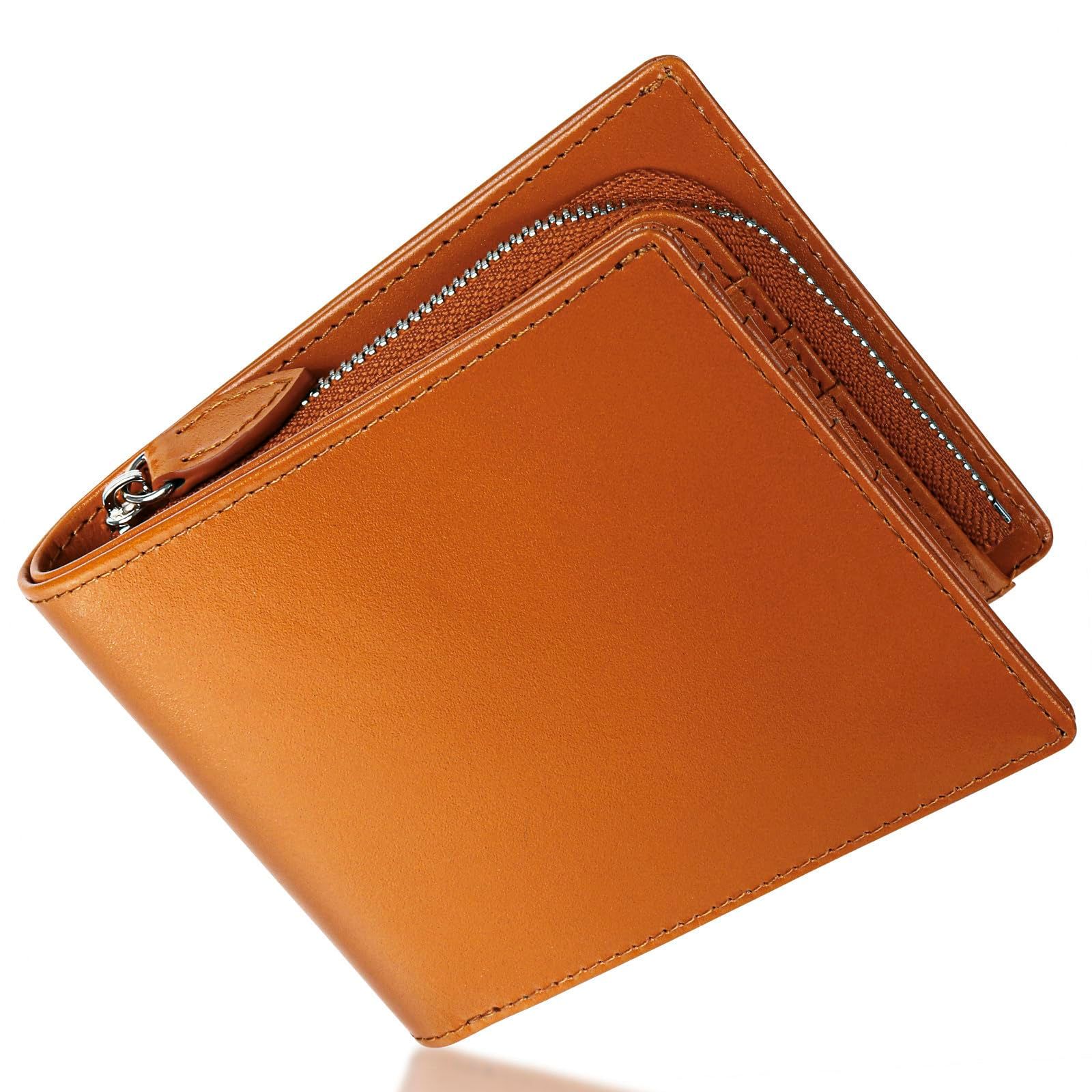 [GENERAL ARTS] 財布 本革 植物タンニンなめし革 札入れ部の内側も牛本革 (キャメル) 二つ折り 2つ折り メンズ レディース カード10枚収納 ギフト プレゼント スキミング防止 [キャメル]