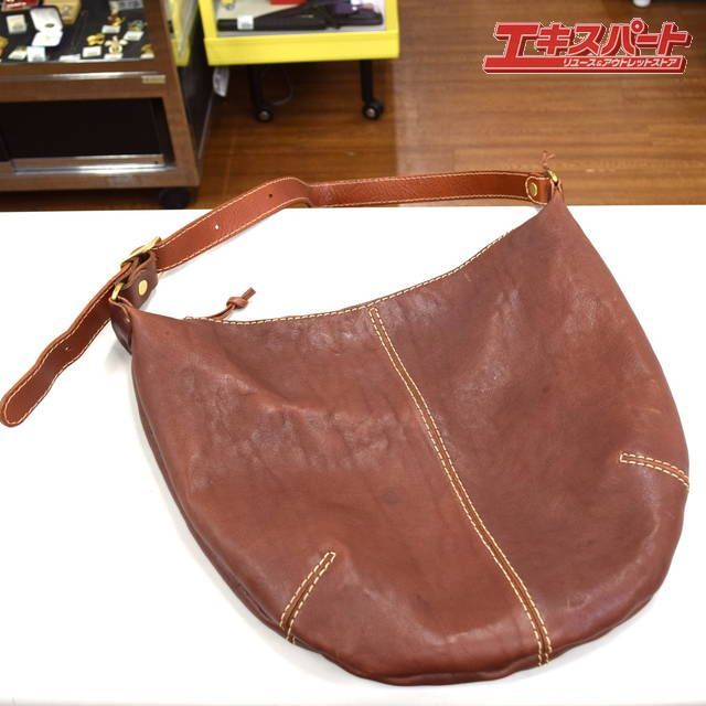 HERZブラウンワンショルダー スリムな縦型ファスナーワンショルダー / 革鞄のHERZ(ヘルツ