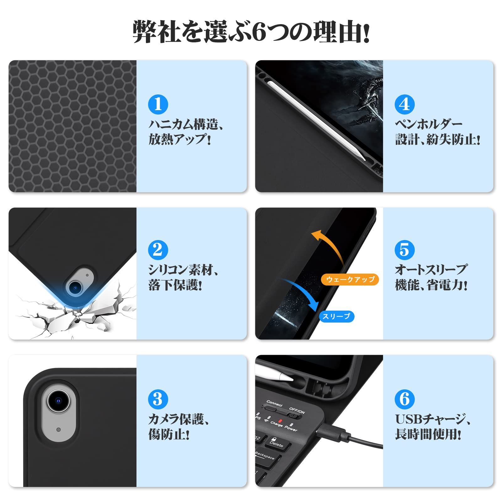 iPad 10 th 9インチ ケース カバー 脱着式 キーボード ペンホルダー付き ワイヤレス スタンド機能 バックライト付き オートスリープ機能 多角度調整 傷つけ防止 2025