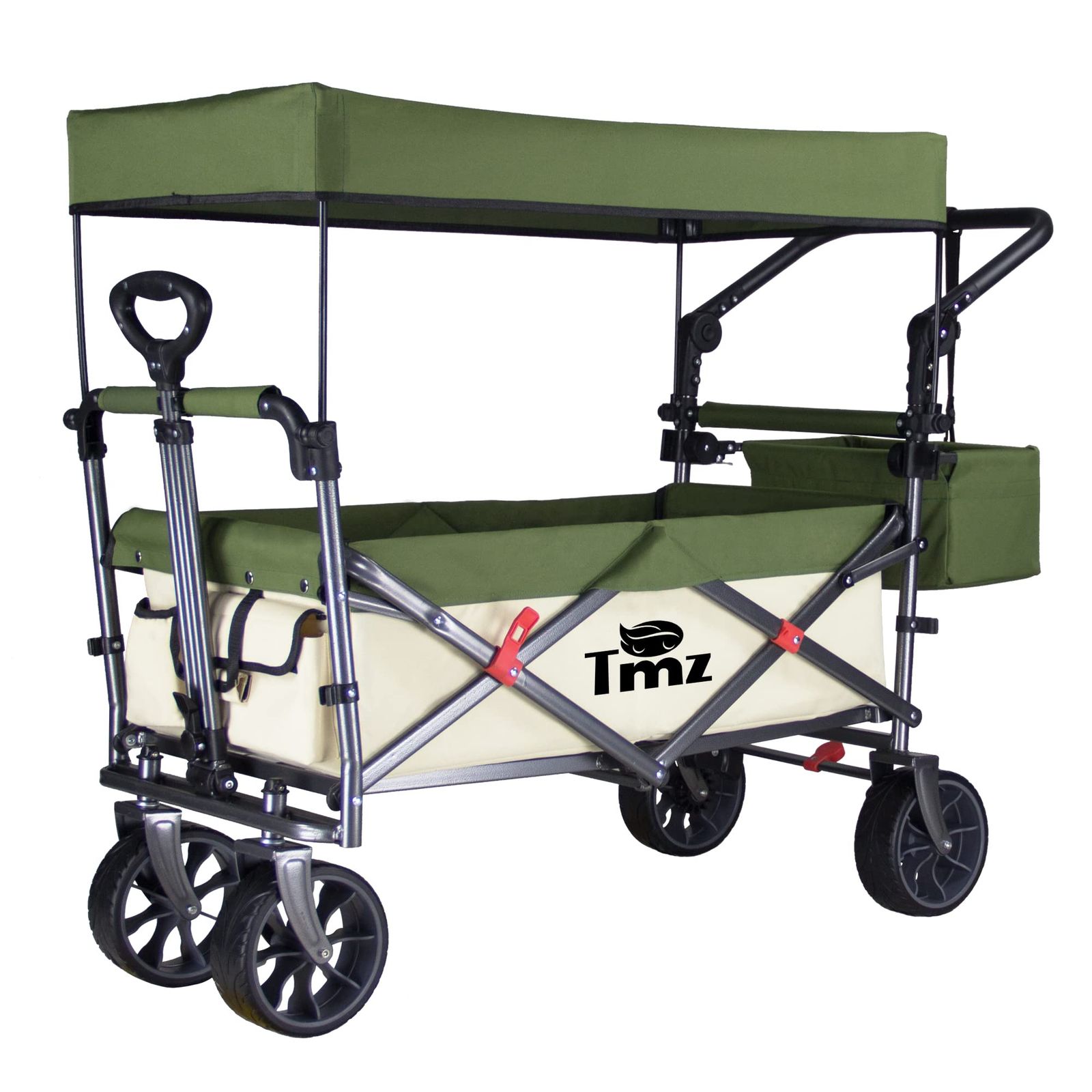 数量 ＴＭＺアウトドアワゴン 屋根付き キャリーワゴン 折りたたみキャリーカート耐荷重 120KG 大径ゴムタイヤ 買い物用 ピクニック お花見 キャンプカート オリーブ