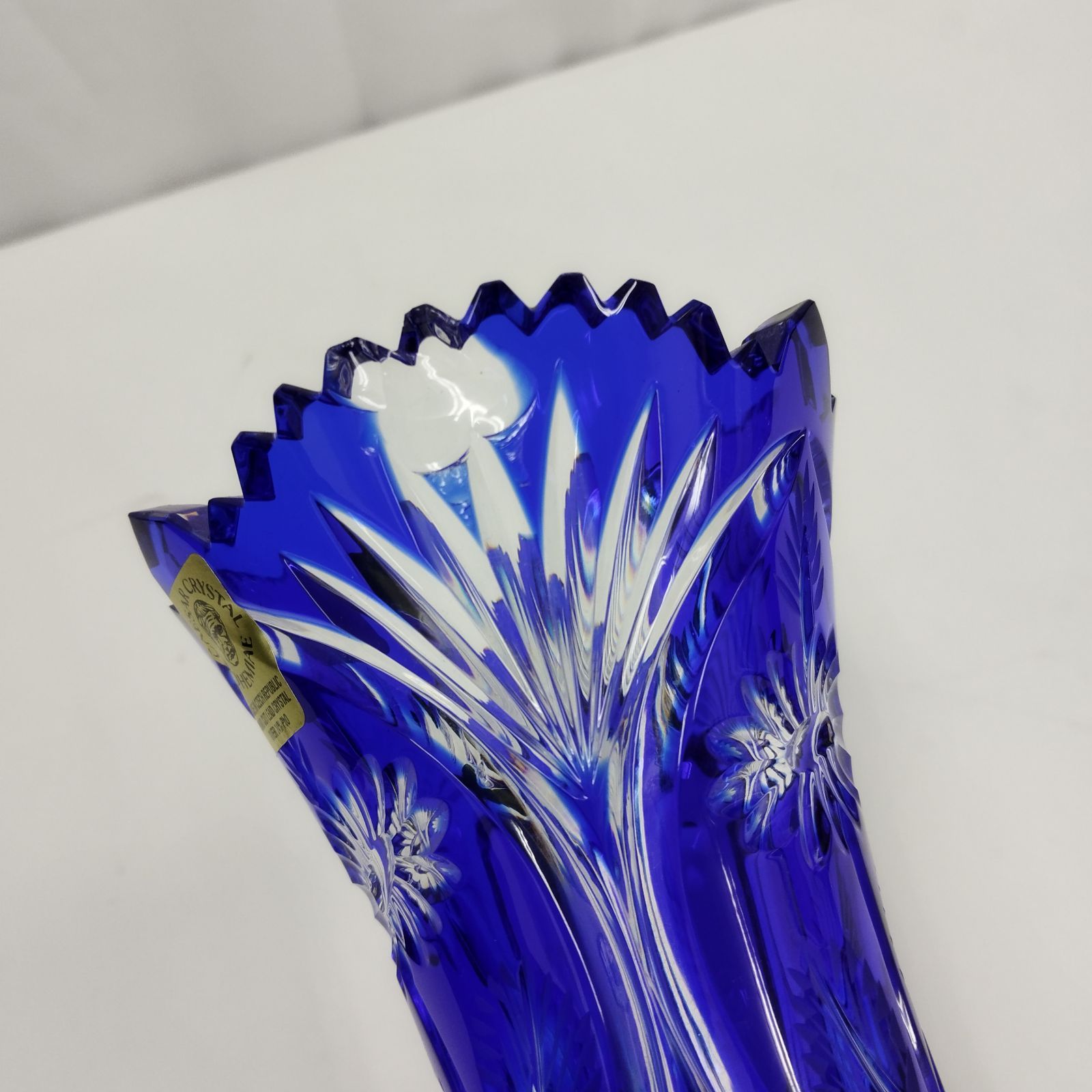 中古品 欠けあり BOHEMIA Cristal ボヘミア クリスタル 花瓶 ブルー 