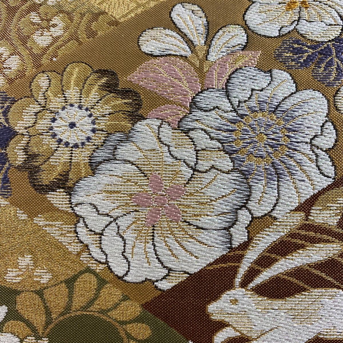 【激安!正規品!!】 袋帯 秀品 うさぎ 草花 金糸 箔 灰緑 六通 正絹 情報が満載。