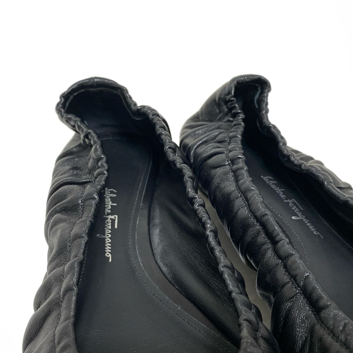 フェラガモ　レザー フラットシューズ 黒　36 1/2 FERRAGAMO/SalvatoreFerragamo(サルバトーレフェラガモ