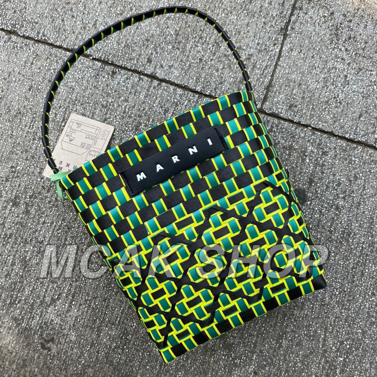 美品  MARNI MARKET マルニマーケット ファッション レディース バッグ ハンドバッグ ピクニックバッグ かごバッグ グリーン