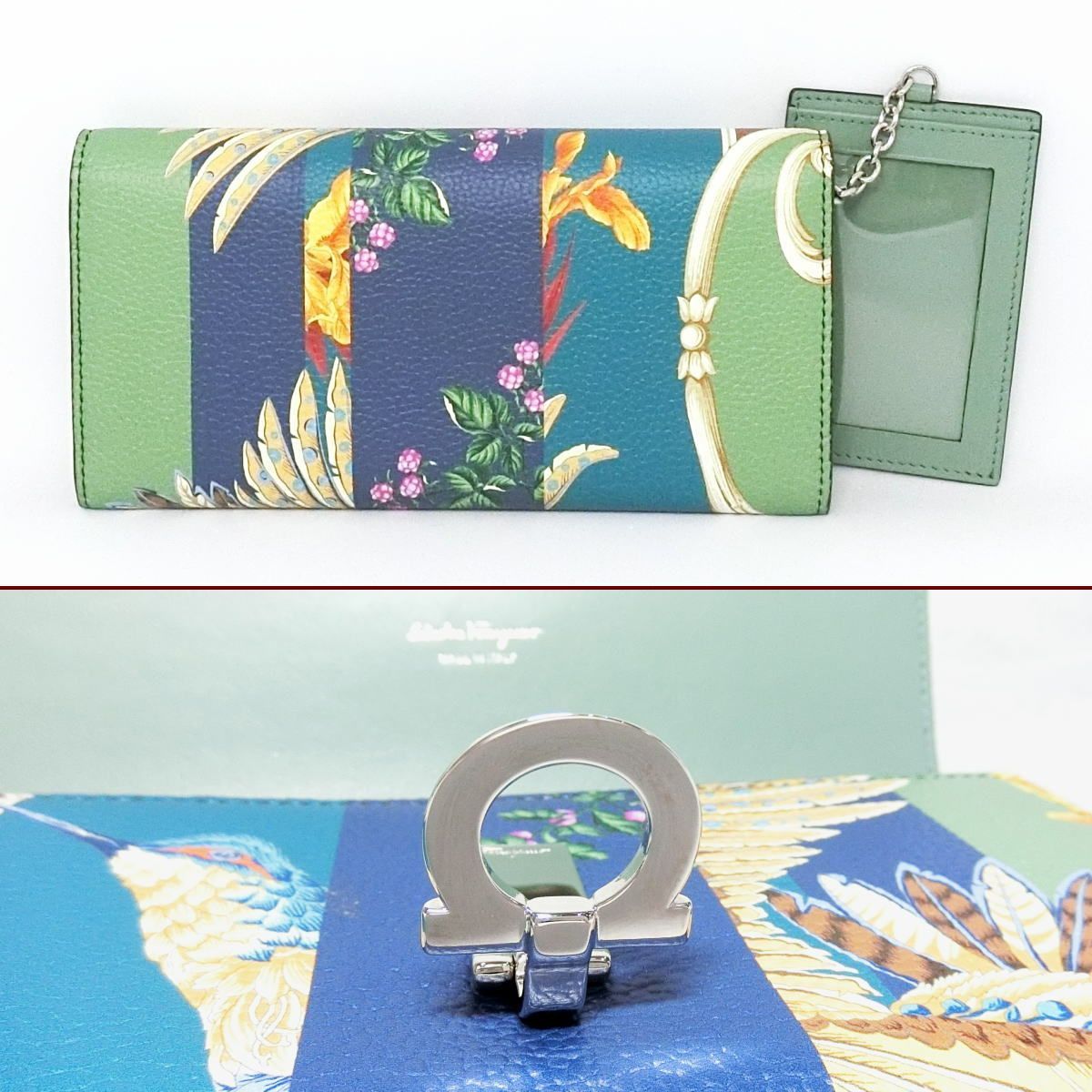 サルヴァトーレ フェラガモ Ferragamo 二つ折り長財布 花鳥プリント JP 